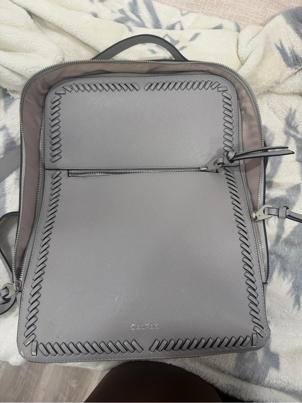Calpak Gray Leather Laptop Backpack